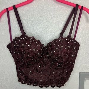 Rhinestoned Beaded Crop Bustier